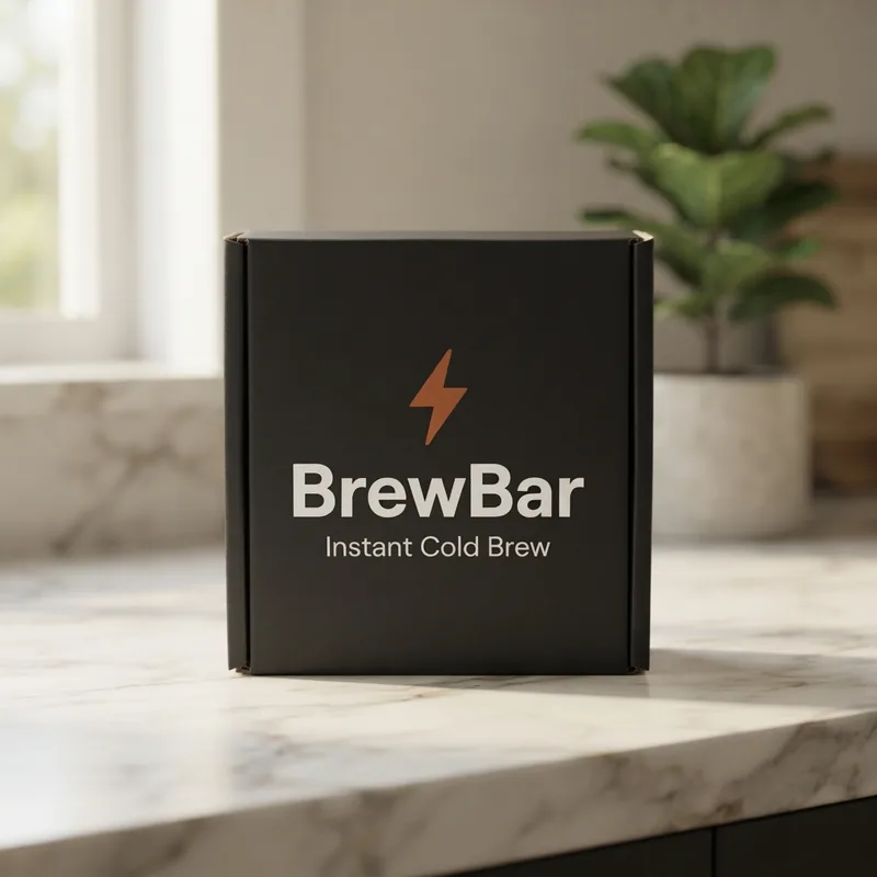 The same BrewBar product placed in a lifestyle scene with its label unchanged
